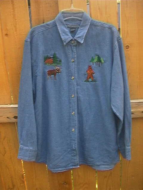 Denim Shirt with Grizzly and Moose pattern